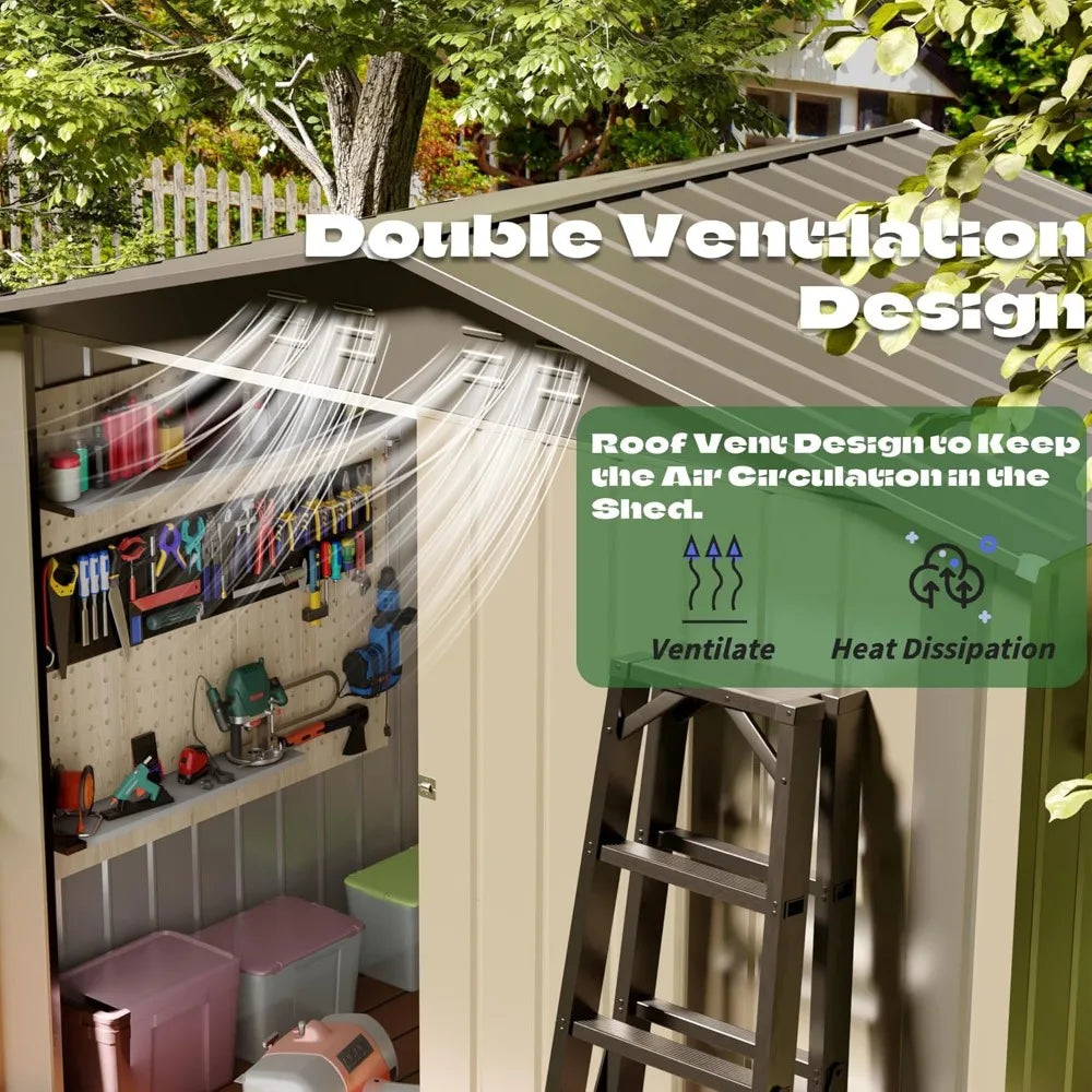 6' x 4' Outdoor Metal Storage Shed w/Double Lockable Door