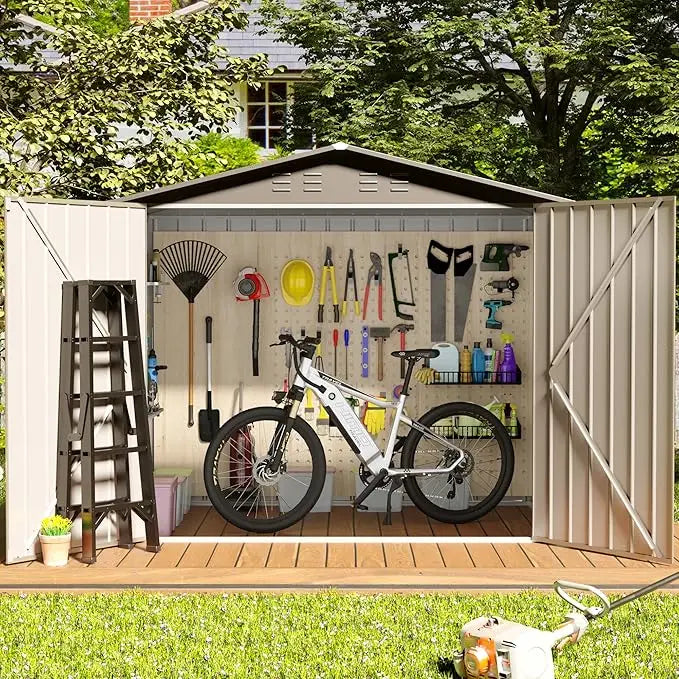 6' x 4' Outdoor Metal Storage Shed w/Double Lockable Door