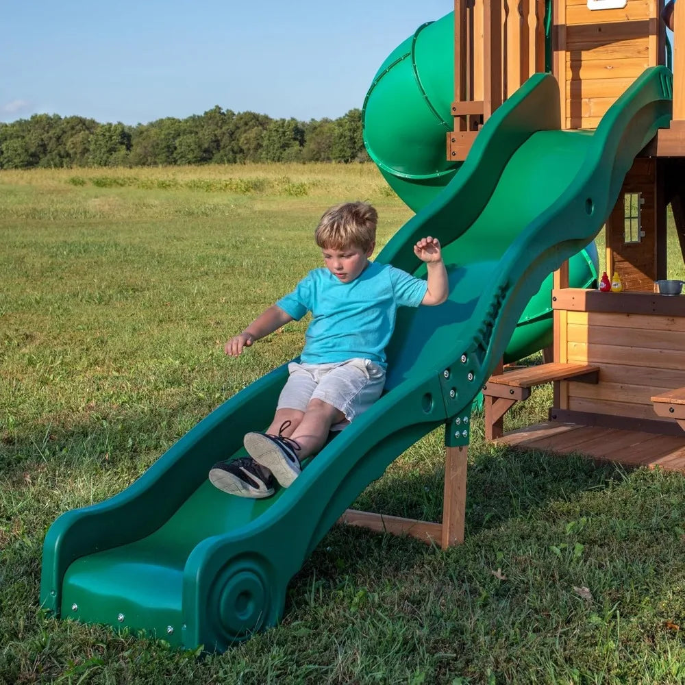 Cedar Wood Swing Set, Playhouse