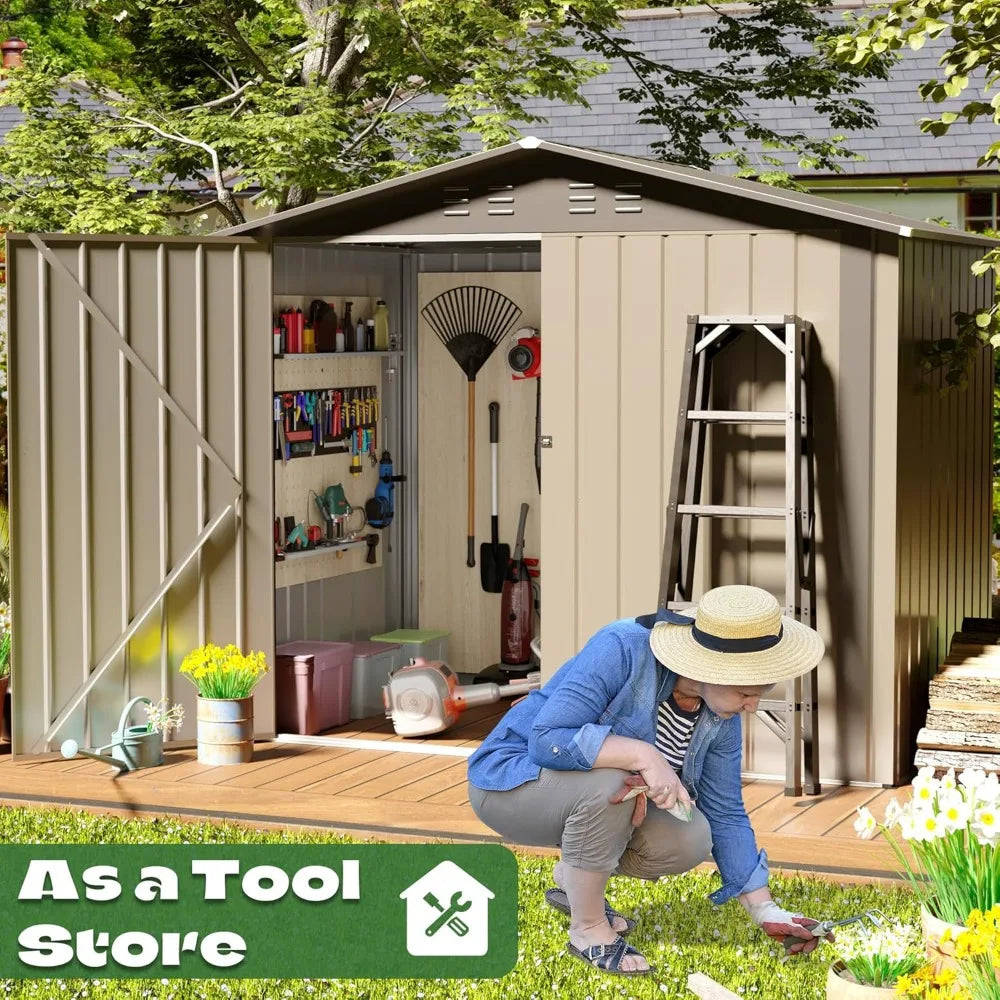 6' x 4' Outdoor Metal Storage Shed w/Double Lockable Door