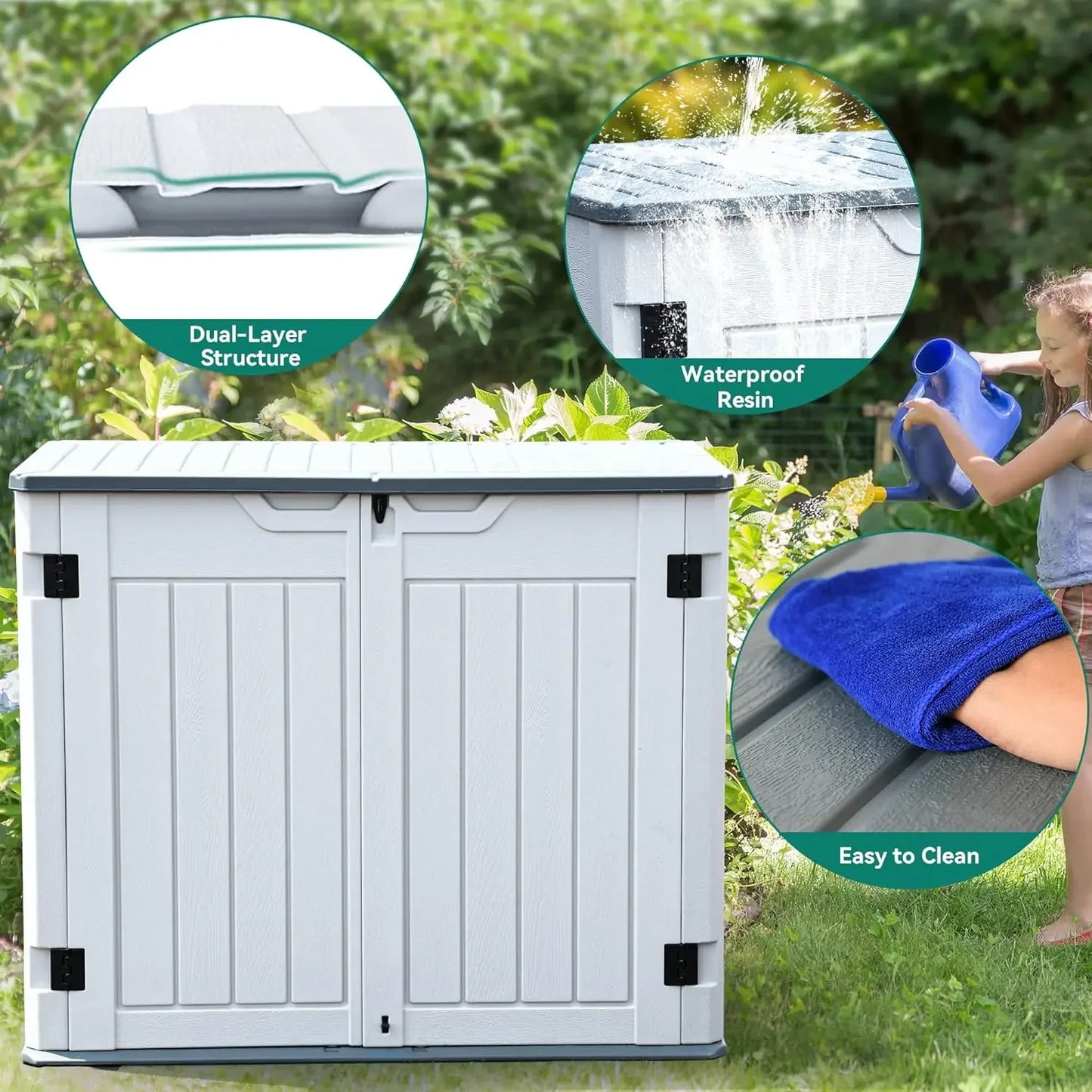 Outdoor Horizontal Storage Sheds w/o Shelf, 35Cu Ft