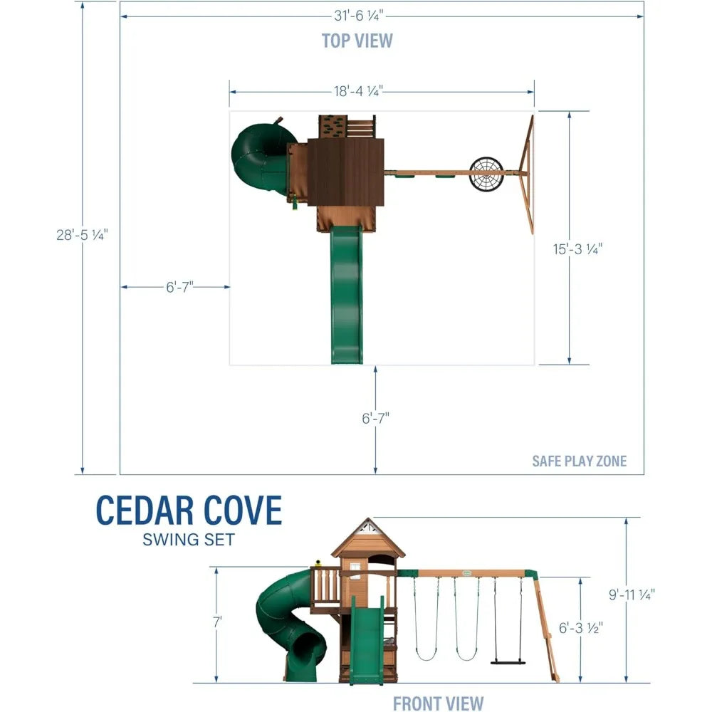 Cedar Wood Swing Set, Playhouse