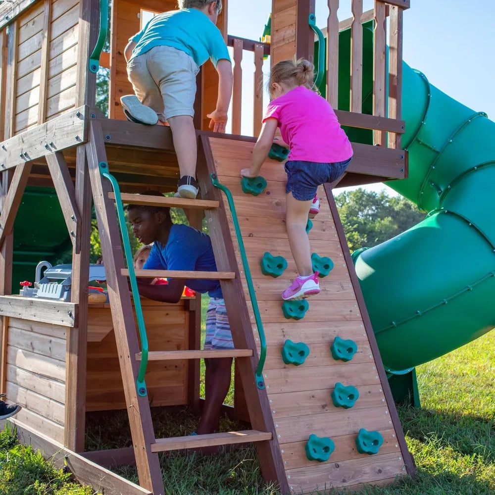 Cedar Wood Swing Set, Playhouse