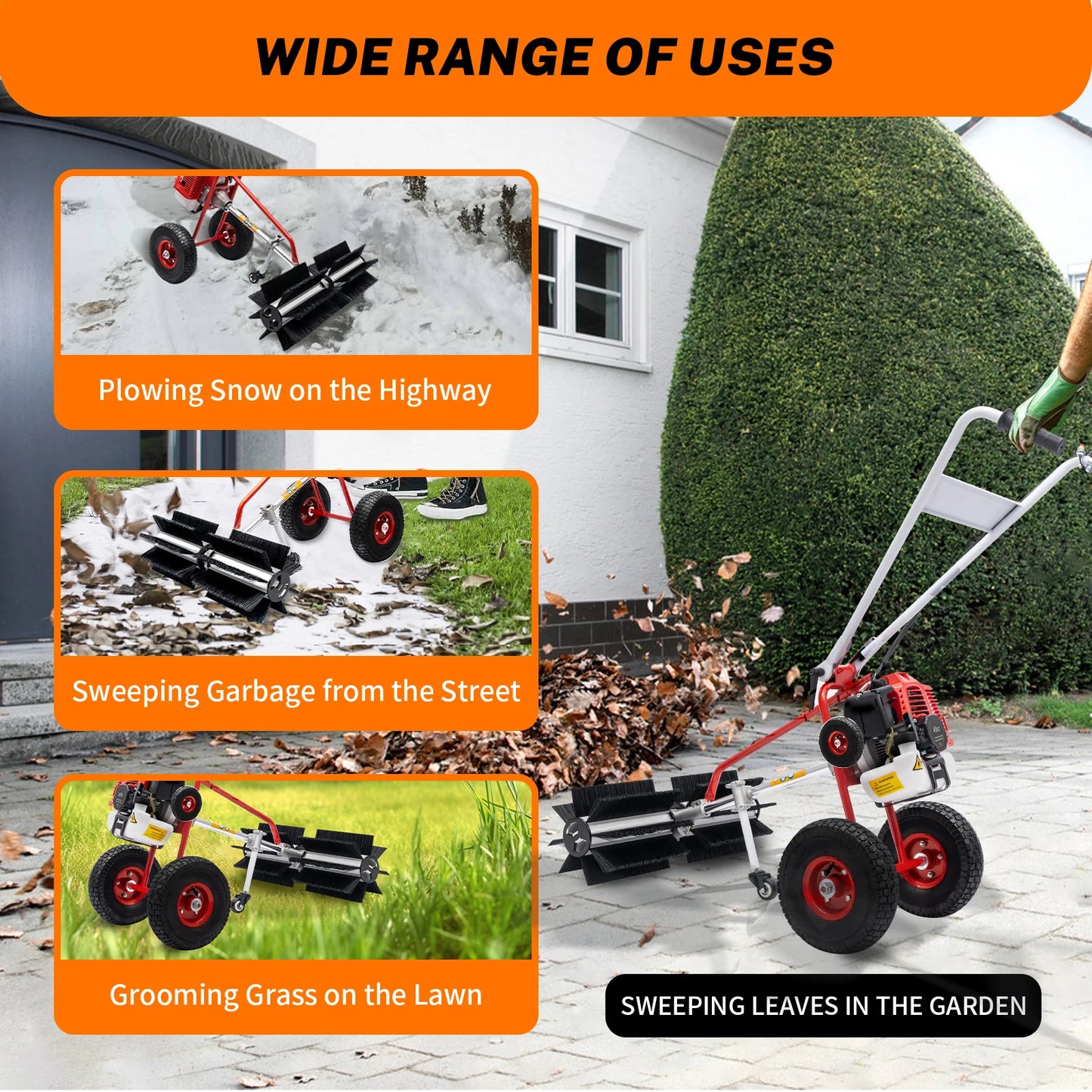Hand-held Lawn Sweeping Tool Gas Powered