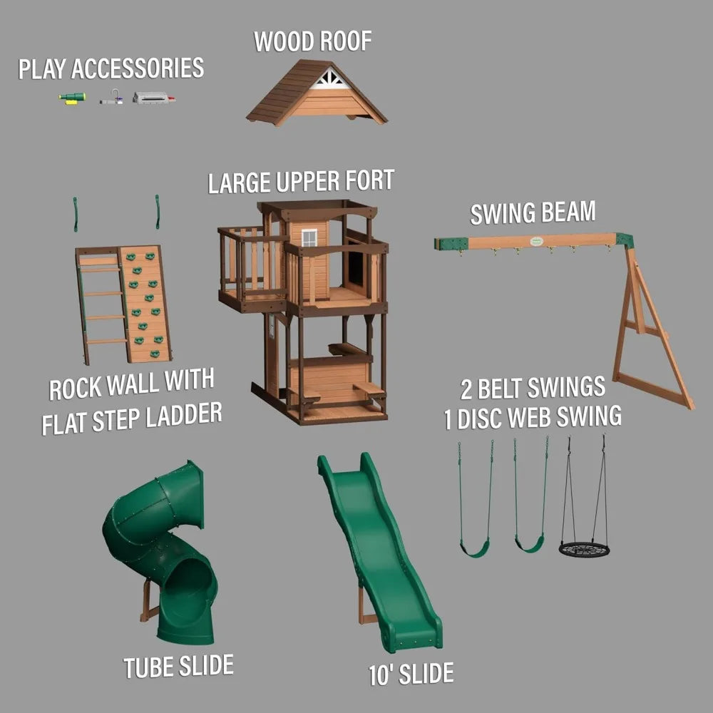 Cedar Wood Swing Set, Playhouse