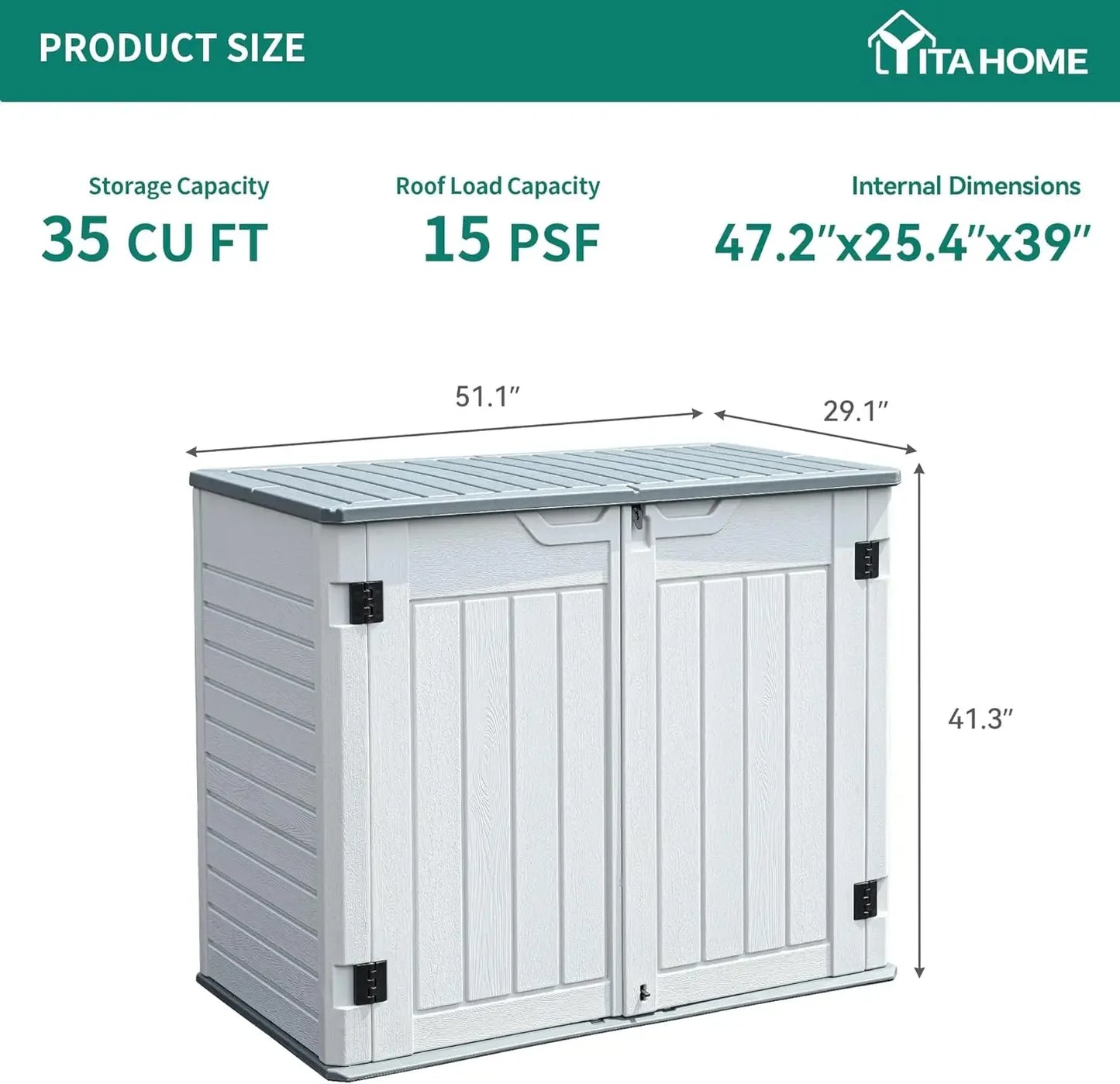Outdoor Horizontal Storage Sheds w/o Shelf, 35Cu Ft