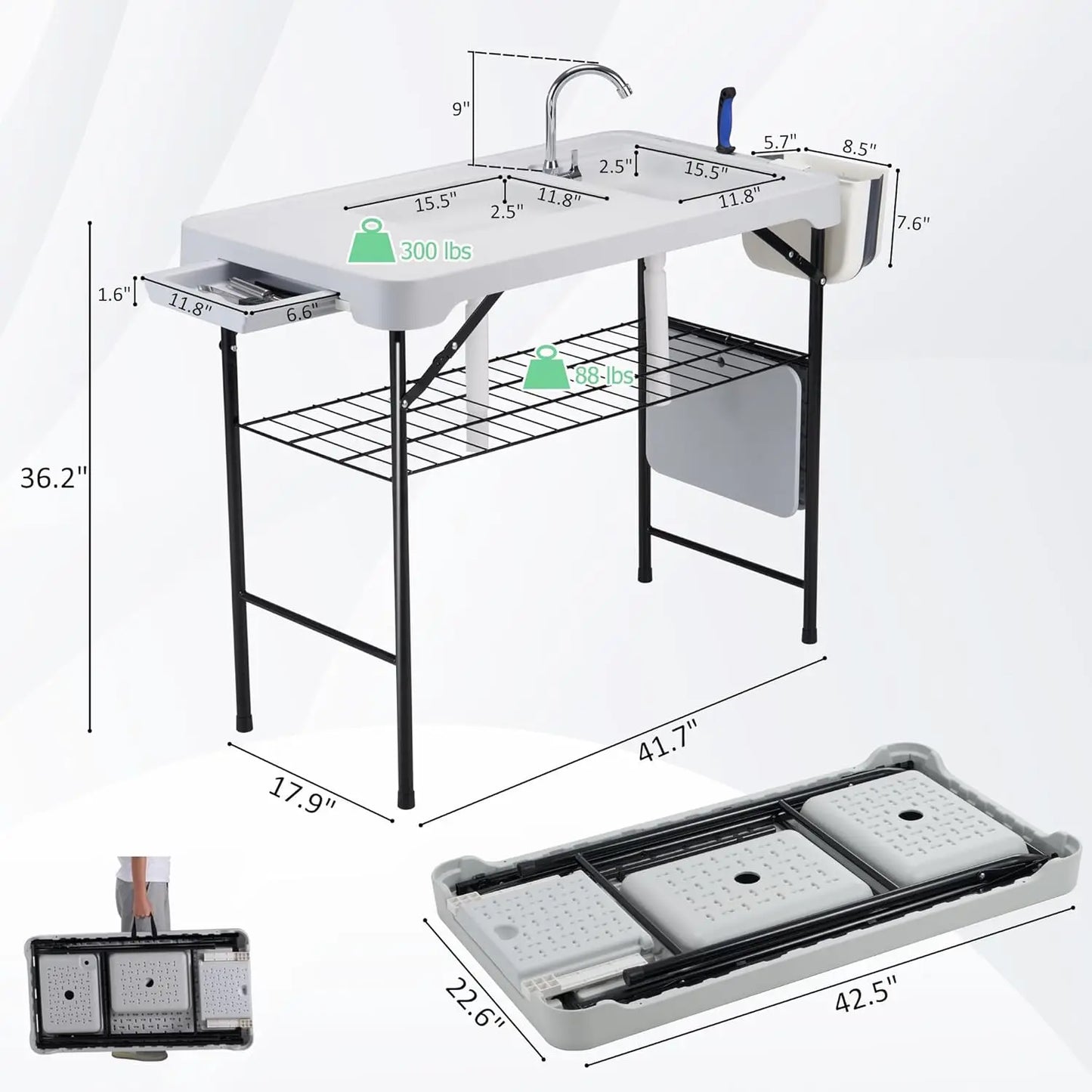 Fish Cleaning Table Portable Camping Sink Station