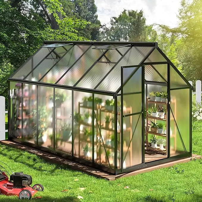 8x14 FT Greenhouse for Outdoors, Quick-fit Structure Greenhouse with Window for Ventilation, Aluminum Greenhouse for Garden