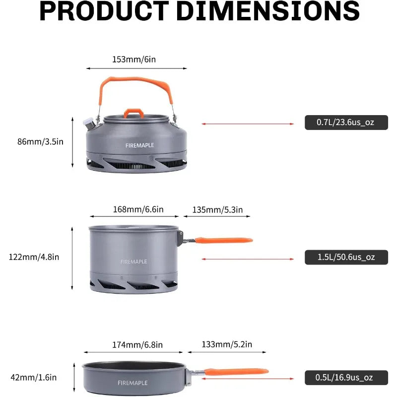 Fire-Maple Feast 4 Piece Camping Cookware  Kit Outdoor  Set with Pots,Kettle, Saucepans and Spatula for Hiking Fishing Picnic