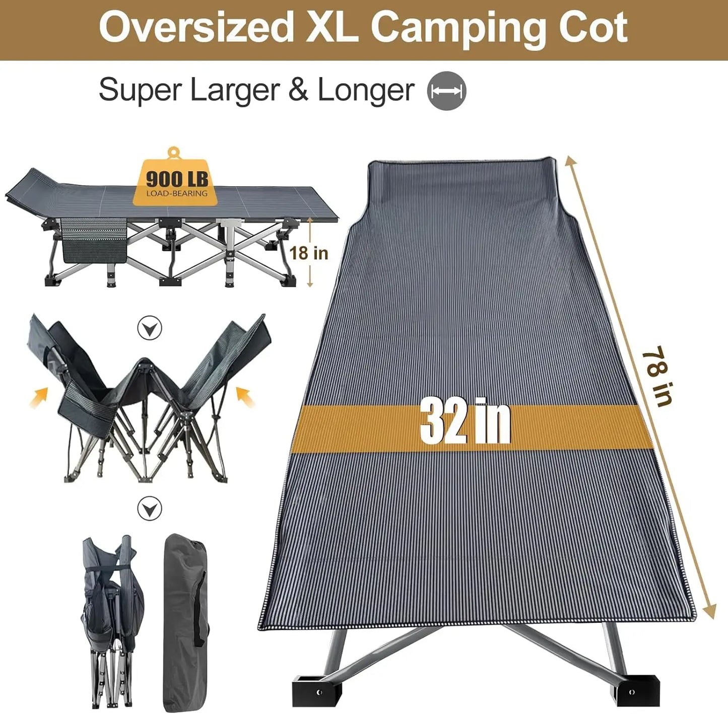 XXL Folding Camping Cot with Mattress