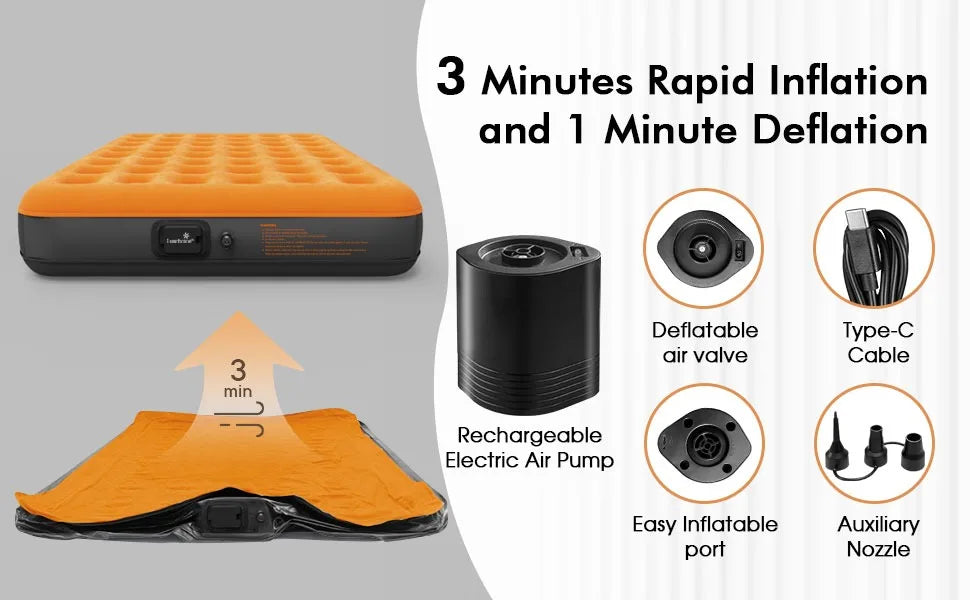 Air Mattress with Built-in USB Rechargeable Pump