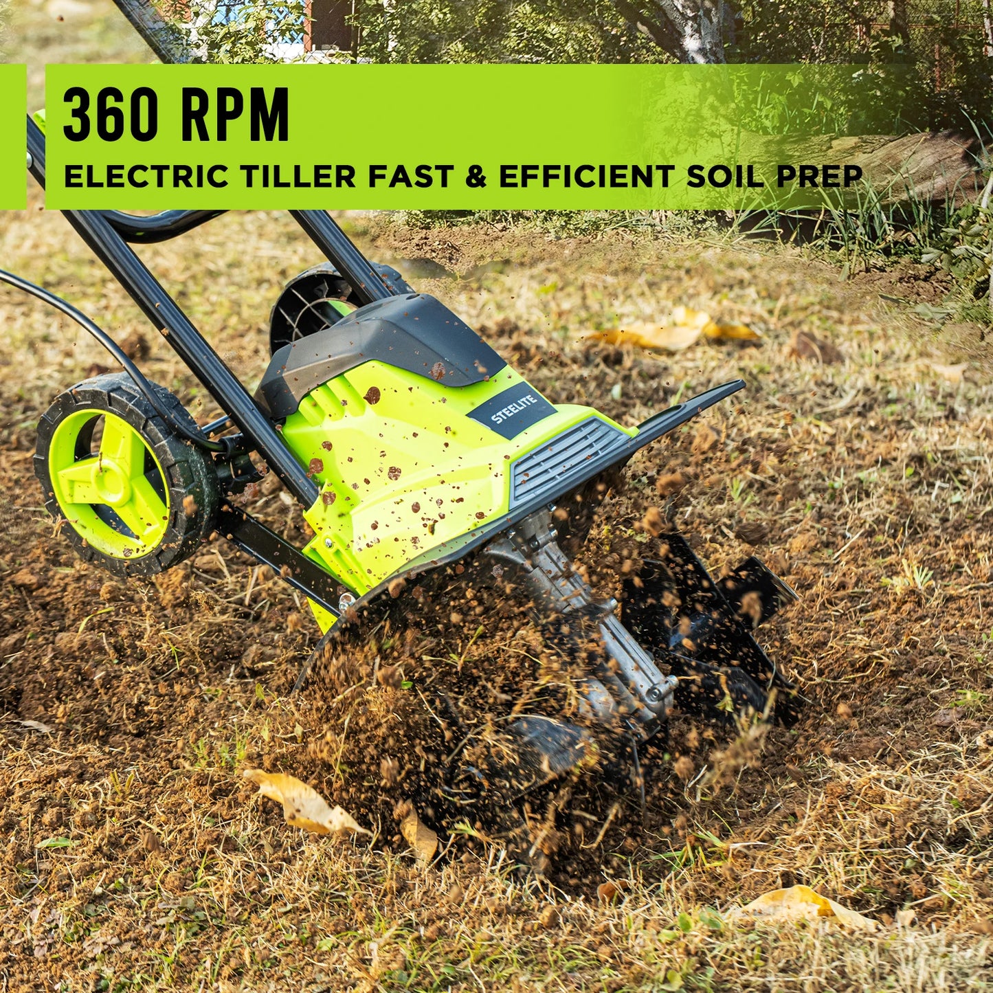 Deli 10A 120V 14-Inch Electric Garden Tiller & Cultivator