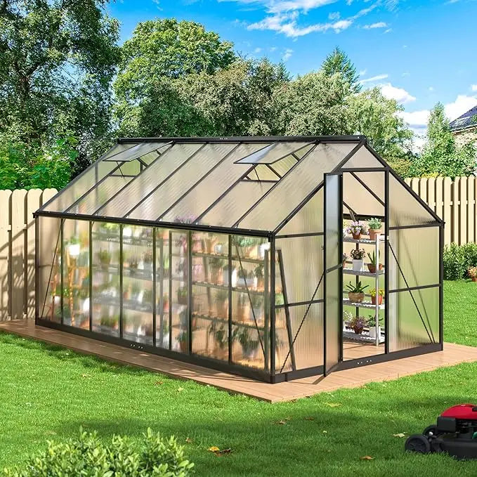 8x14 FT Greenhouse for Outdoors, Quick-fit Structure Greenhouse with Window for Ventilation, Aluminum Greenhouse for Garden