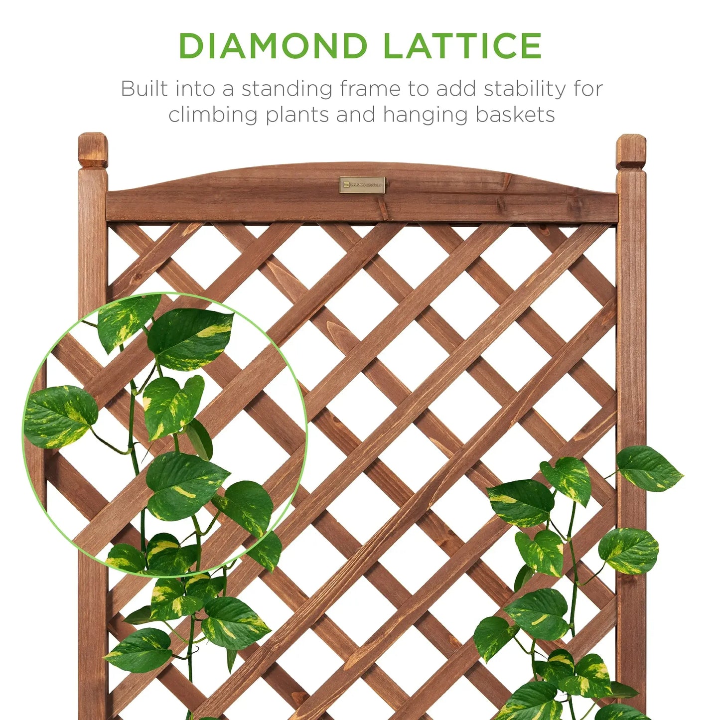 Set of 2 48in Wood Planter Box & Diamond Lattice Trellis