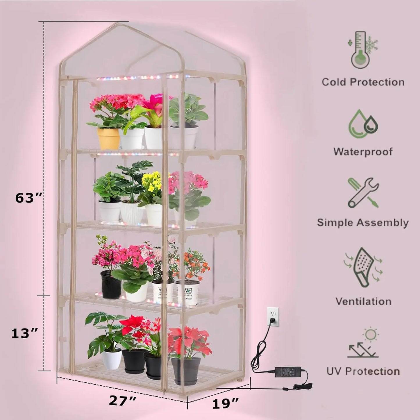 Mini Greenhouse with Grow Light, 4 Tier 27.2" ×19.9"