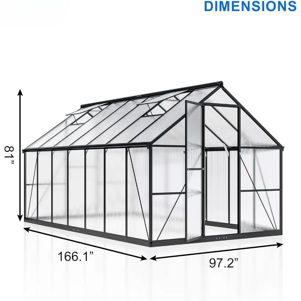 8x14 FT Greenhouse for Outdoors, Quick-fit Structure Greenhouse with Window for Ventilation, Aluminum Greenhouse for Garden