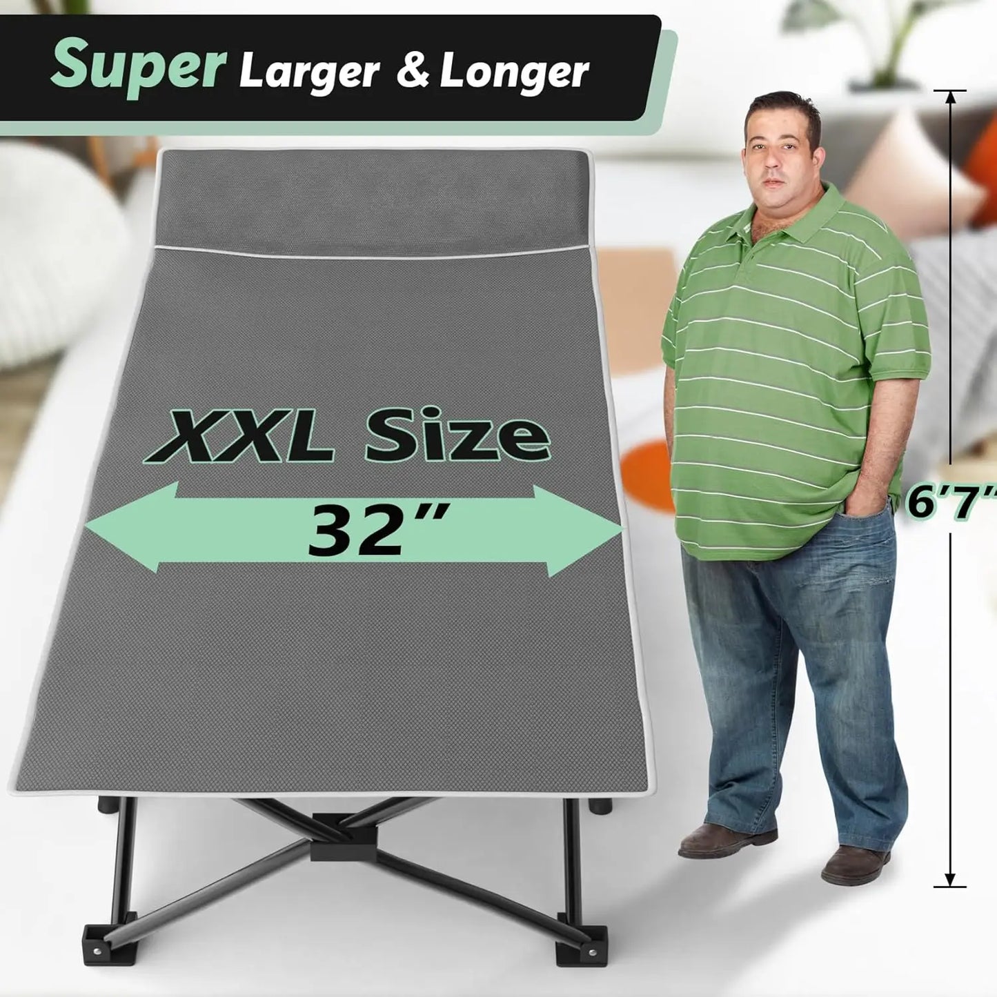 Oversized XXL Camping Cot with Mattress