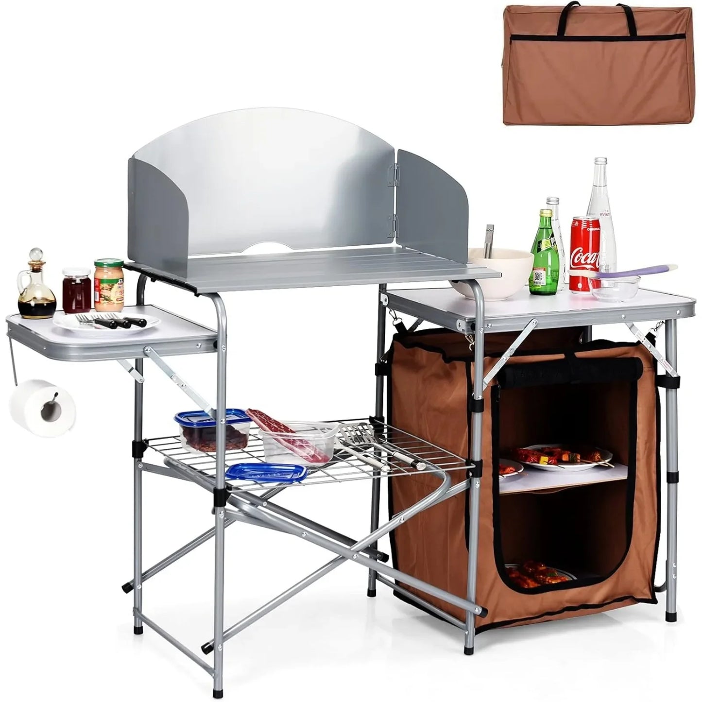 Folding Grill Table with 26'' Tabletop & Detachable Windscreen