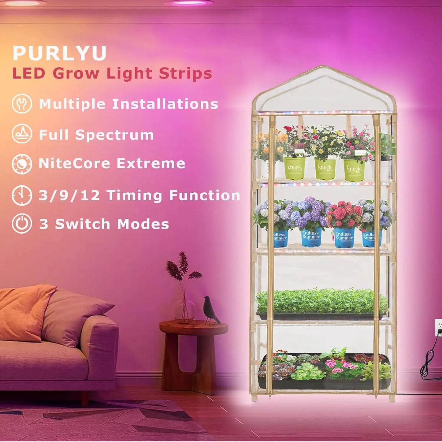 Mini Greenhouse with Grow Light, 4 Tier 27.2" ×19.9"