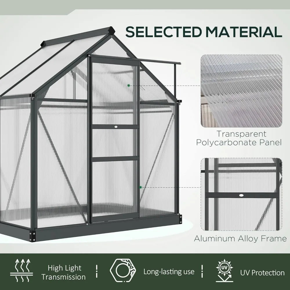 6' x 4'Polycarbonate Greenhouse w/Rain Gutter and Roof Vent