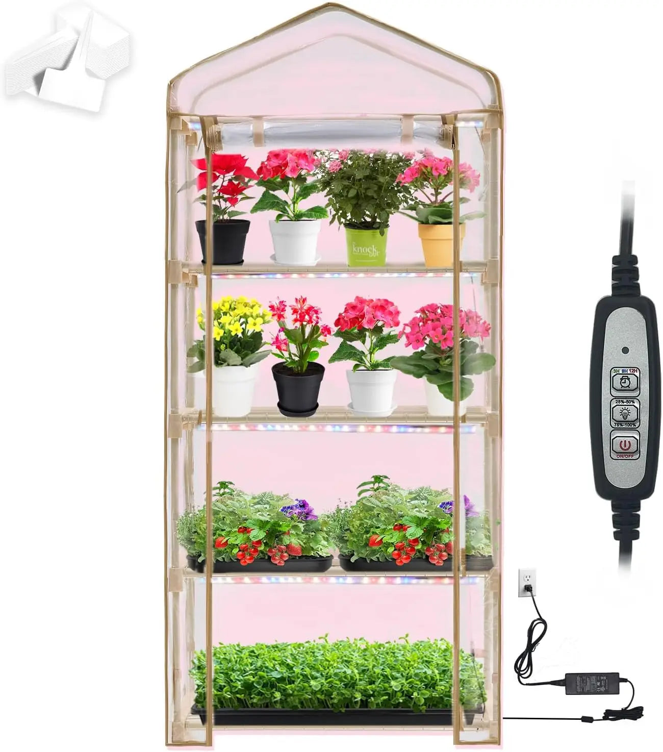 Mini Greenhouse with Grow Light, 4 Tier 27.2" ×19.9"