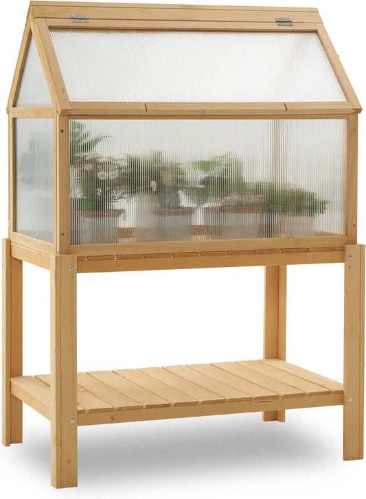 Raised Potted Plant Protection Box w/Shelf, Outdoor/Indoor