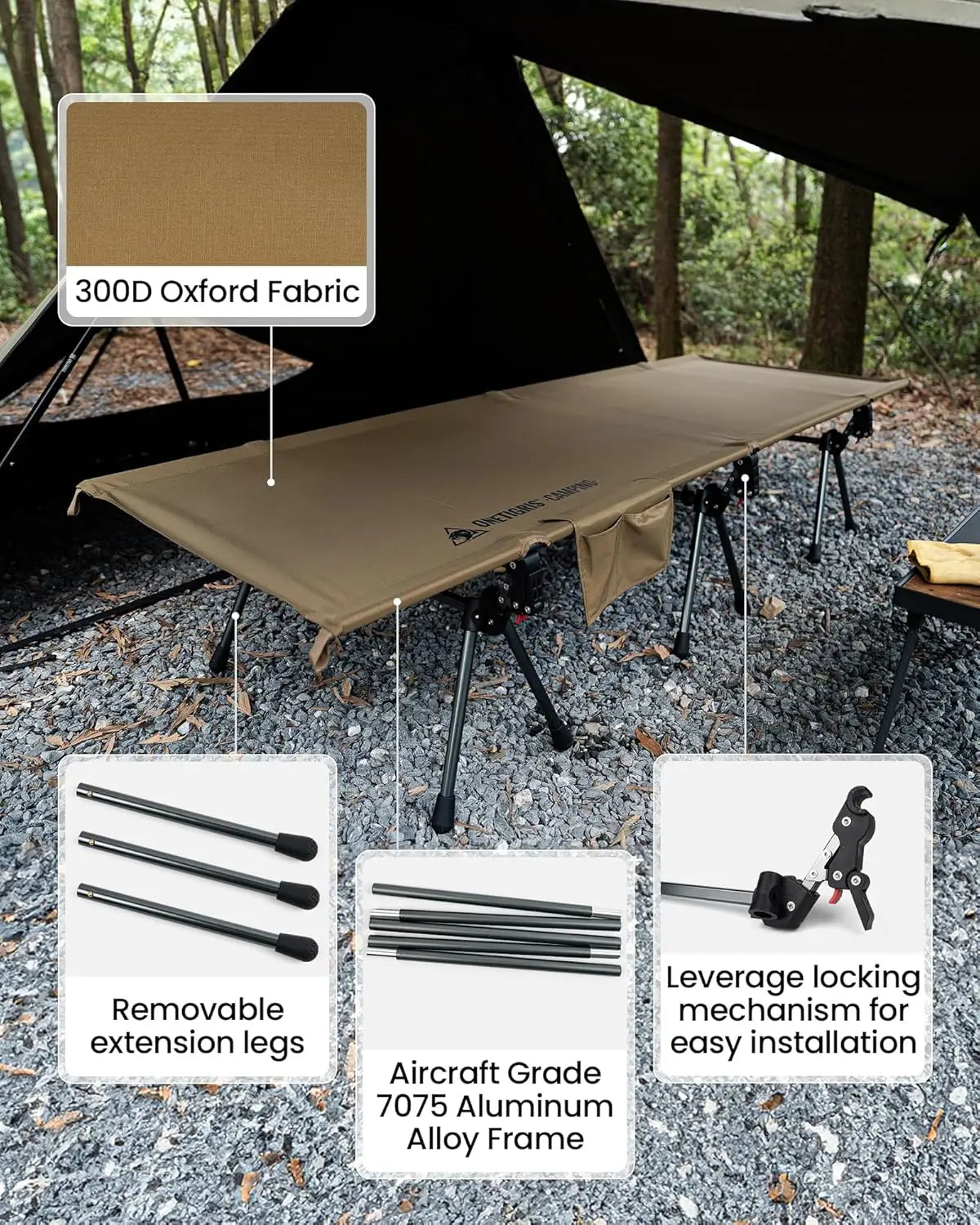 Camping Cot, Height Adjustable