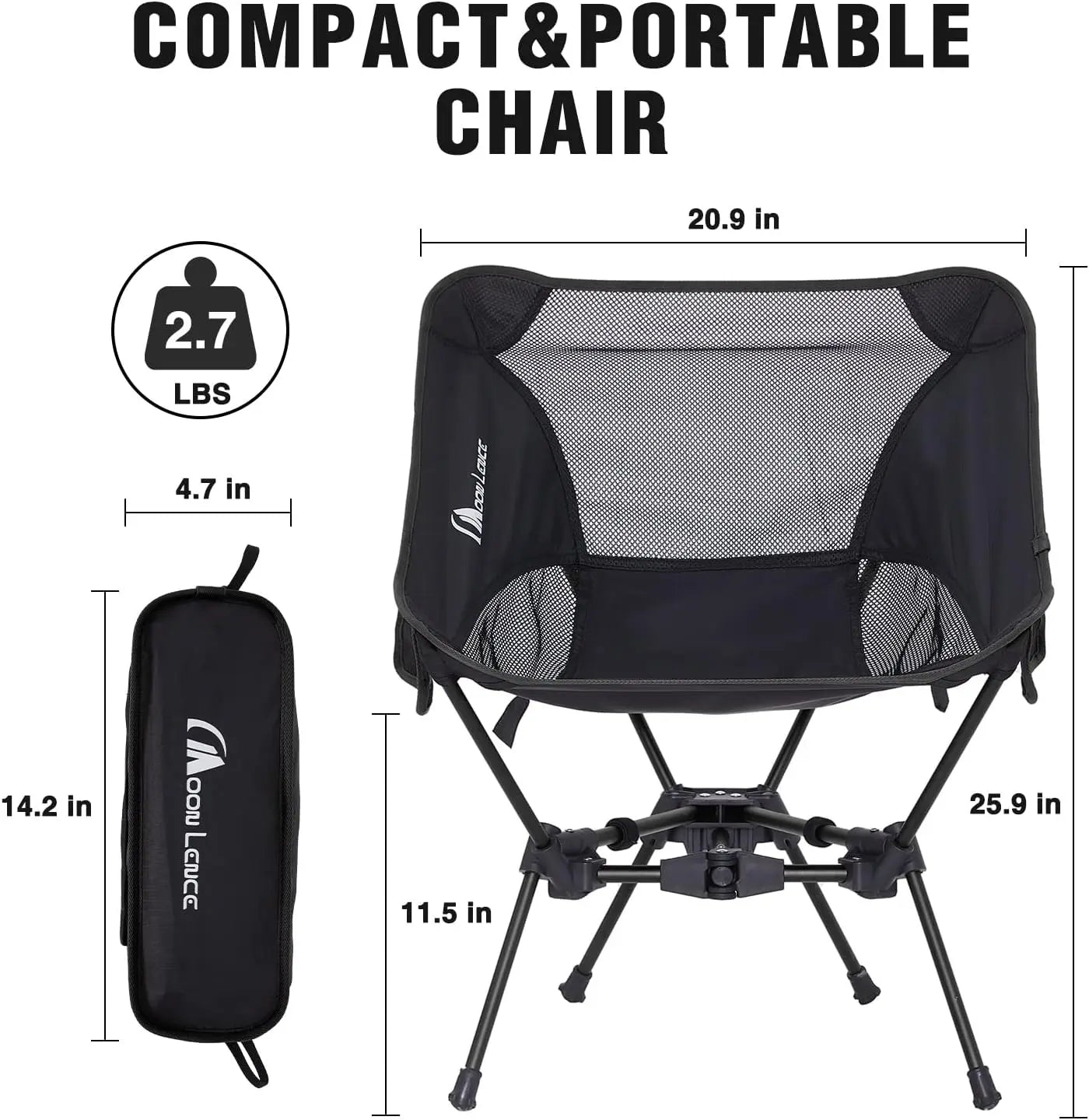 Portable Camping Chair Backpacking Chair - The 4th Generation Ultralight Folding Chair - Compact, Lightweight Foldabl