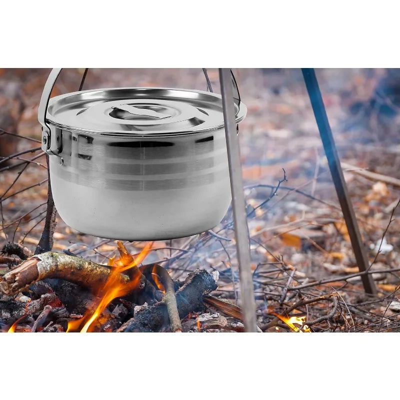 Camping Cookware Set - Compact Stainless Steel Campfire Cooking Pots and Pans | Combo Kit with Travel Tote Bag | Rugged Outdoor