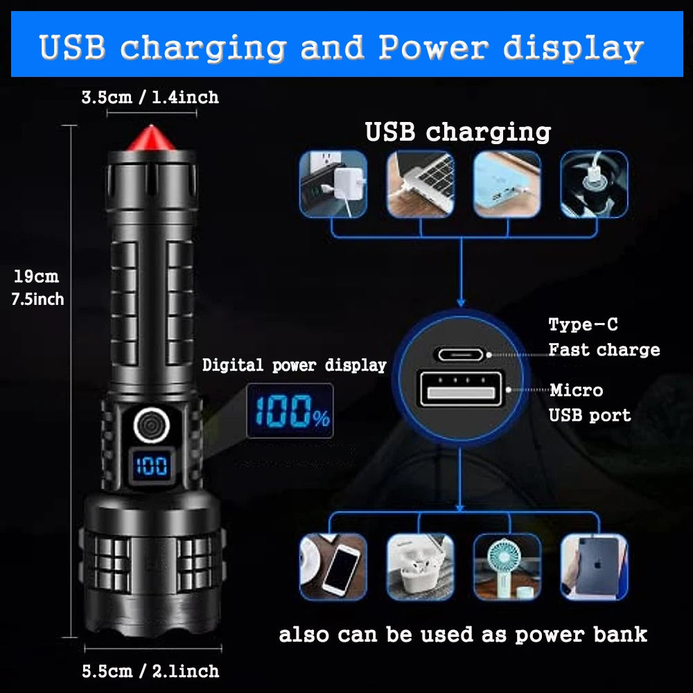 Rechargeable LED Super Bright High Powered Flash Light