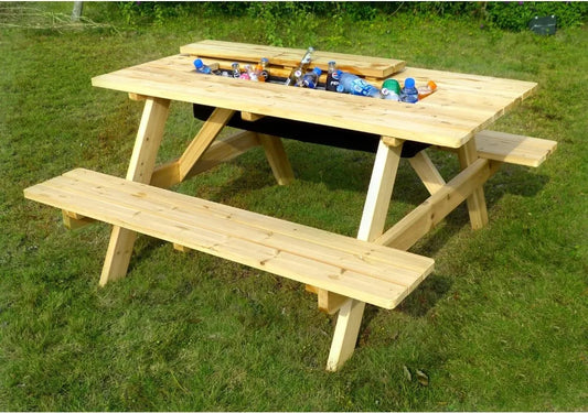 Wooden Picnic Table w/Cooler in Table Top