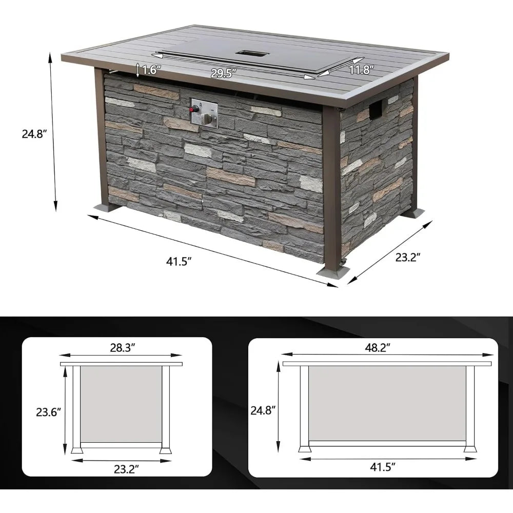 48 INCH Propane Fire Pit w/Faux Ledgestone Base