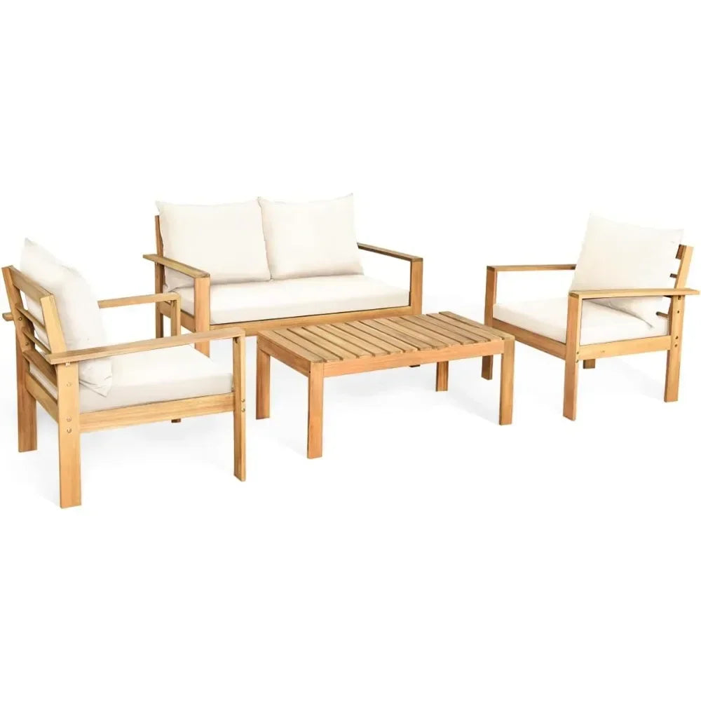 Outdoor 4-Piece Acacia Wood Chat Set with Water Resistant Cushions