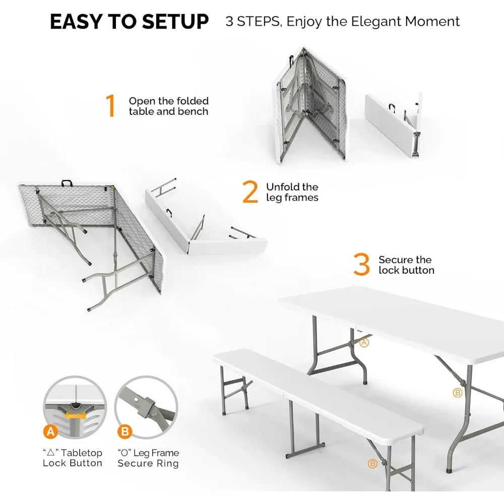 Picnic Table Set with 2 Benches ,3-Piece Folding Furniture