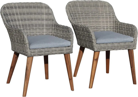 Outdoor Rattan Chairs with Seat Cushions Set of 2