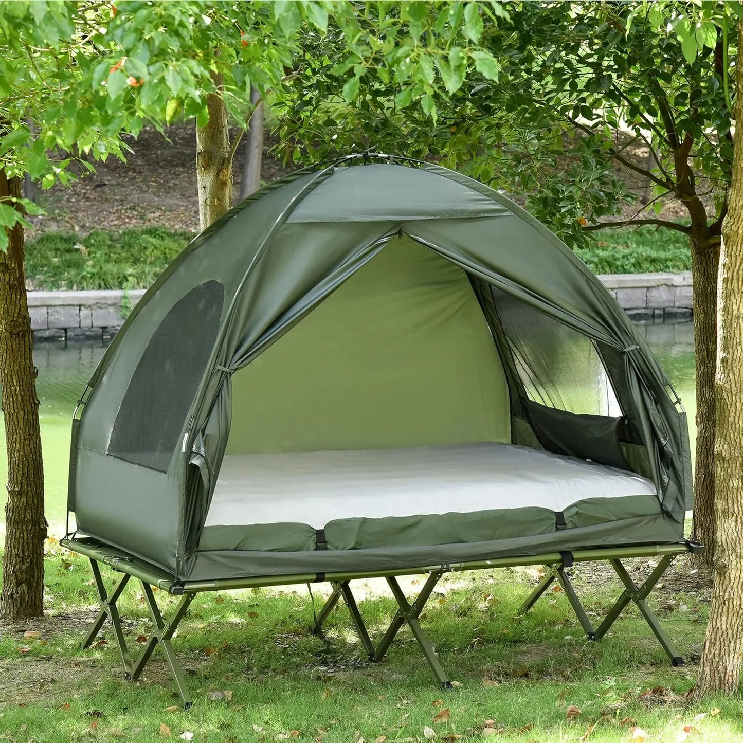 2 Person Foldable Camping Cot with Tent,