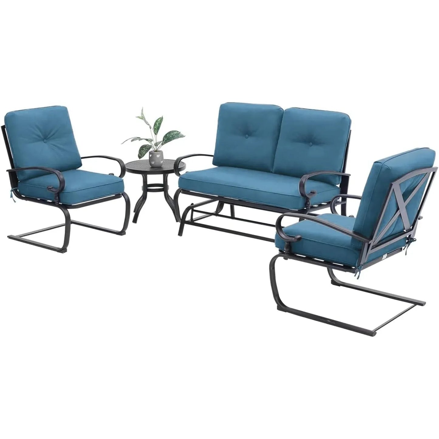 4 Pcs Metal Outdoor Furniture Set, w/Glider & Spring Chairs & Round Table