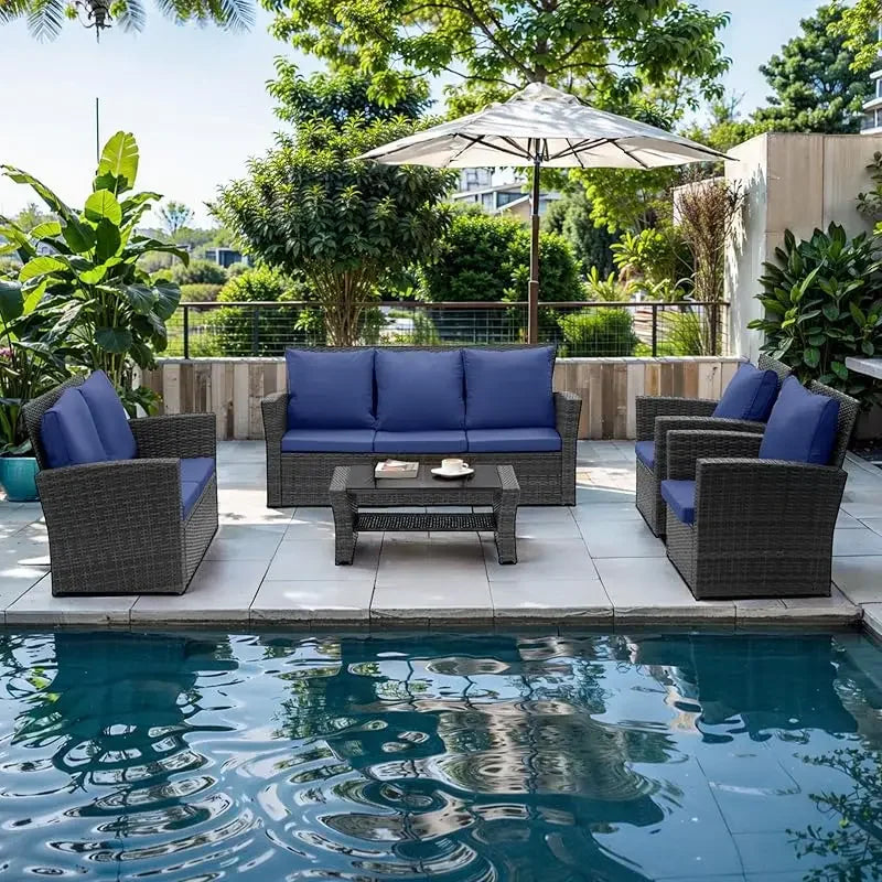 4 Piece Wicker Patio Furniture Set with Cushions