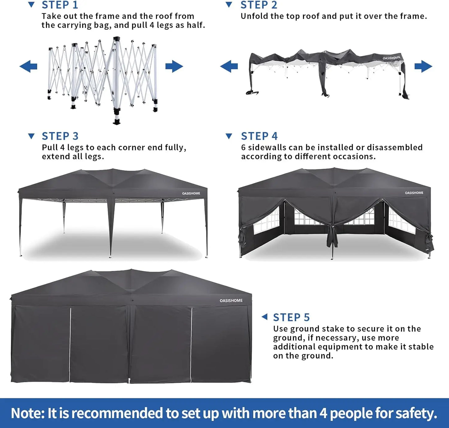 Canopy Tent 10'x20', with 6 Removable Sidewalls,