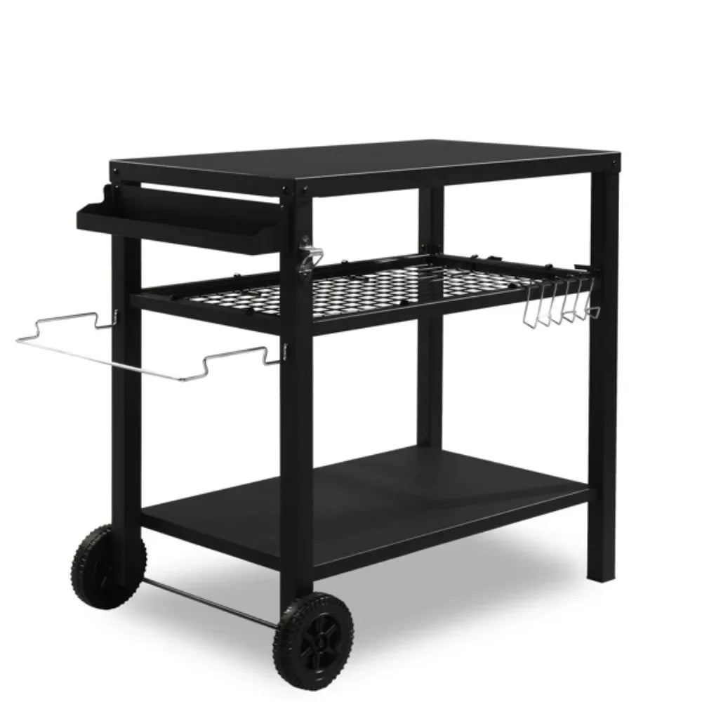 Outdoor Grill Cart, Three-Shelf Grill Table