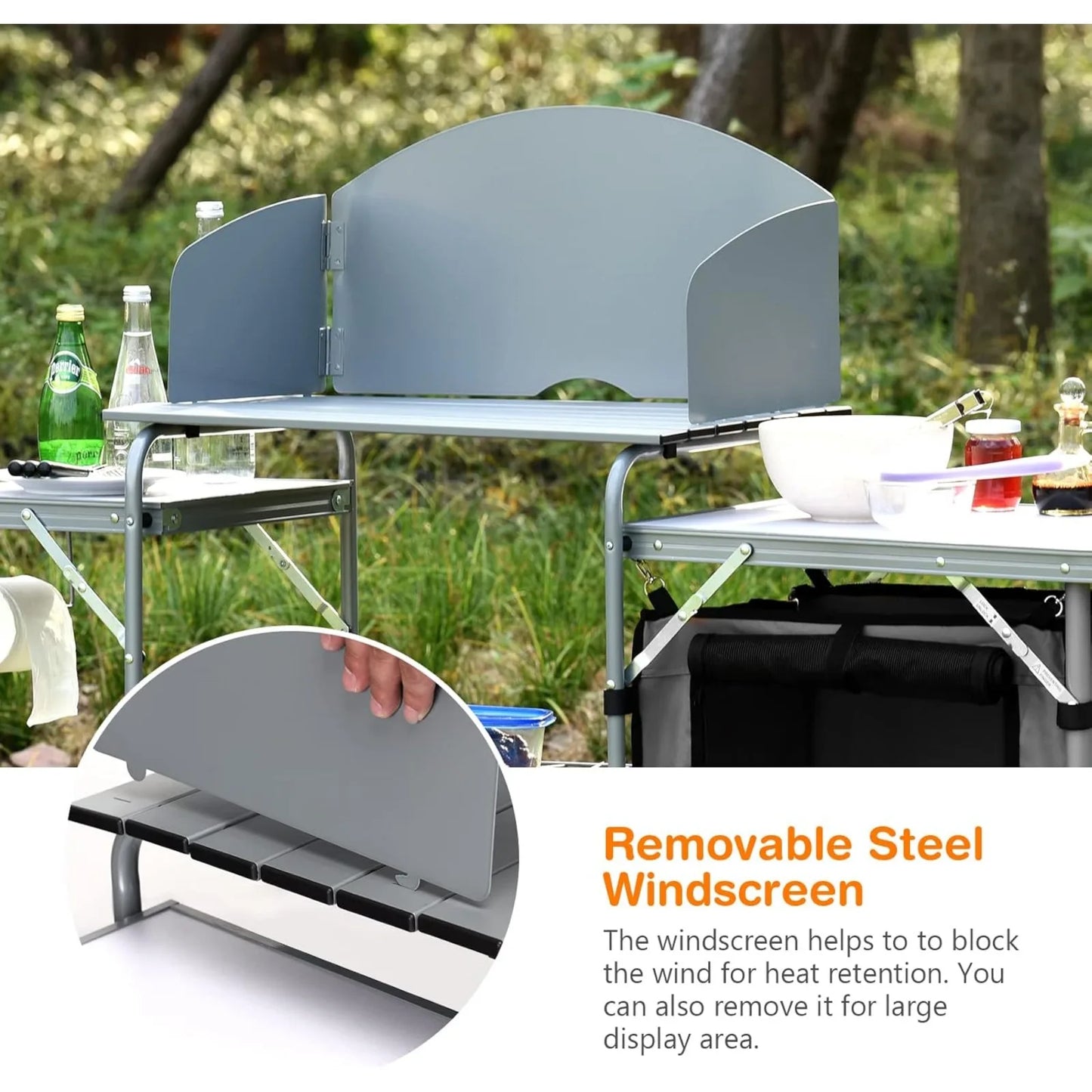 Folding Grill Table with 26'' Tabletop & Detachable Windscreen