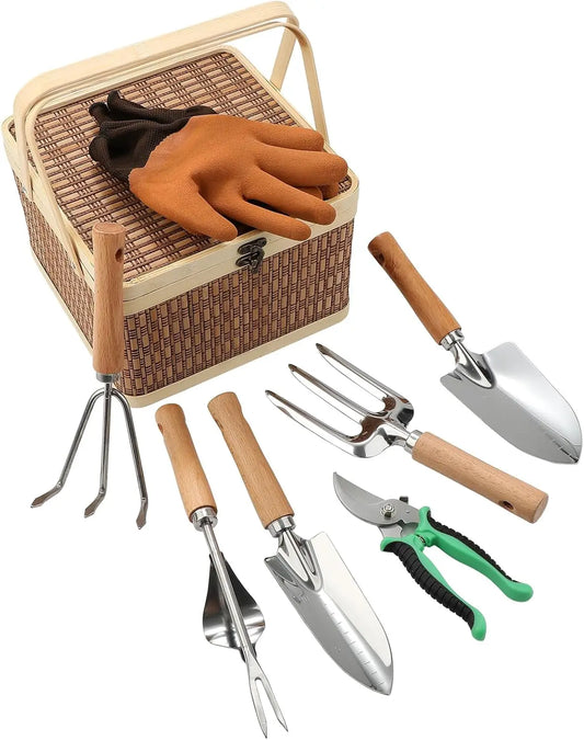 8 Piece Gardening Tools Set With Bamboo Box