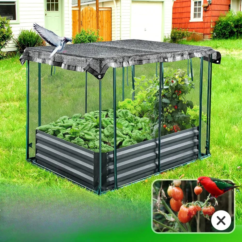 Galvanized Elevated Garden Bed with Crop Cage