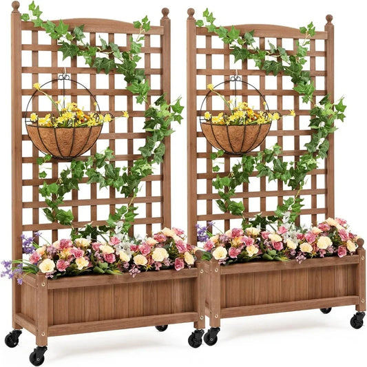 2pcs 50" H Raised Garden Bed with Trellis