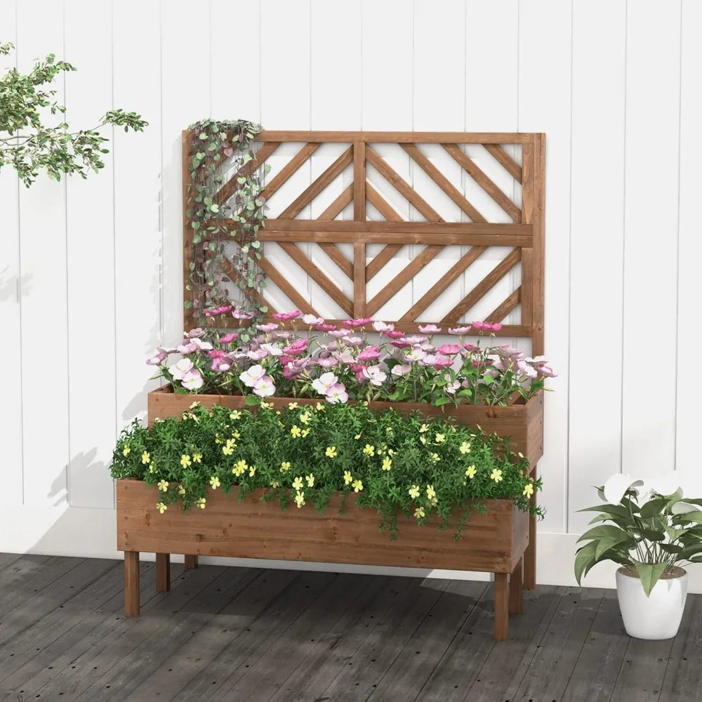 Raised Garden Bed with Trellis, 2-Tier Planter Box