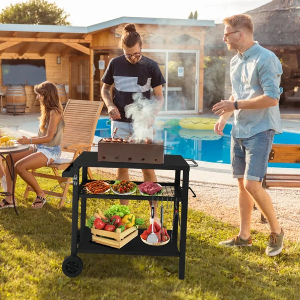 Outdoor Grill Cart, Three-Shelf Grill Table