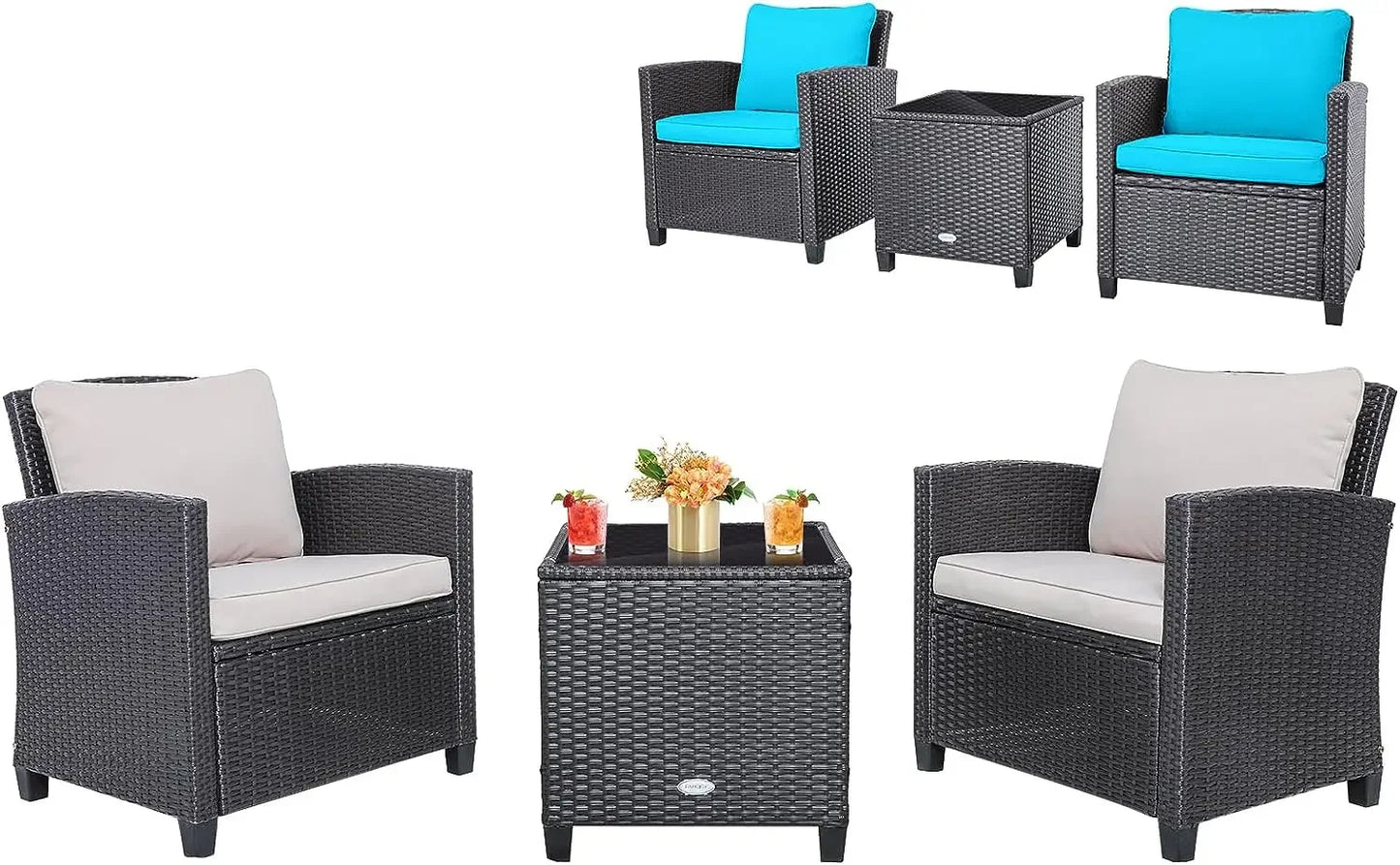 Rattan Wicker Outdoor Sofa Set w/Washable Cushion