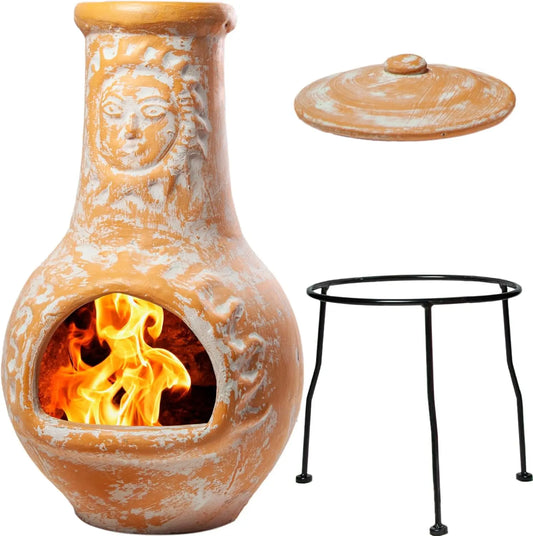 Medium Chiminea Outdoor Fireplace  - Yellow Terracotta