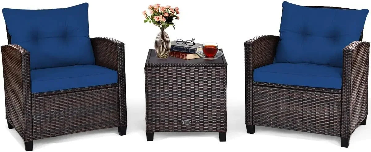 Rattan Wicker Outdoor Sofa Set w/Washable Cushion