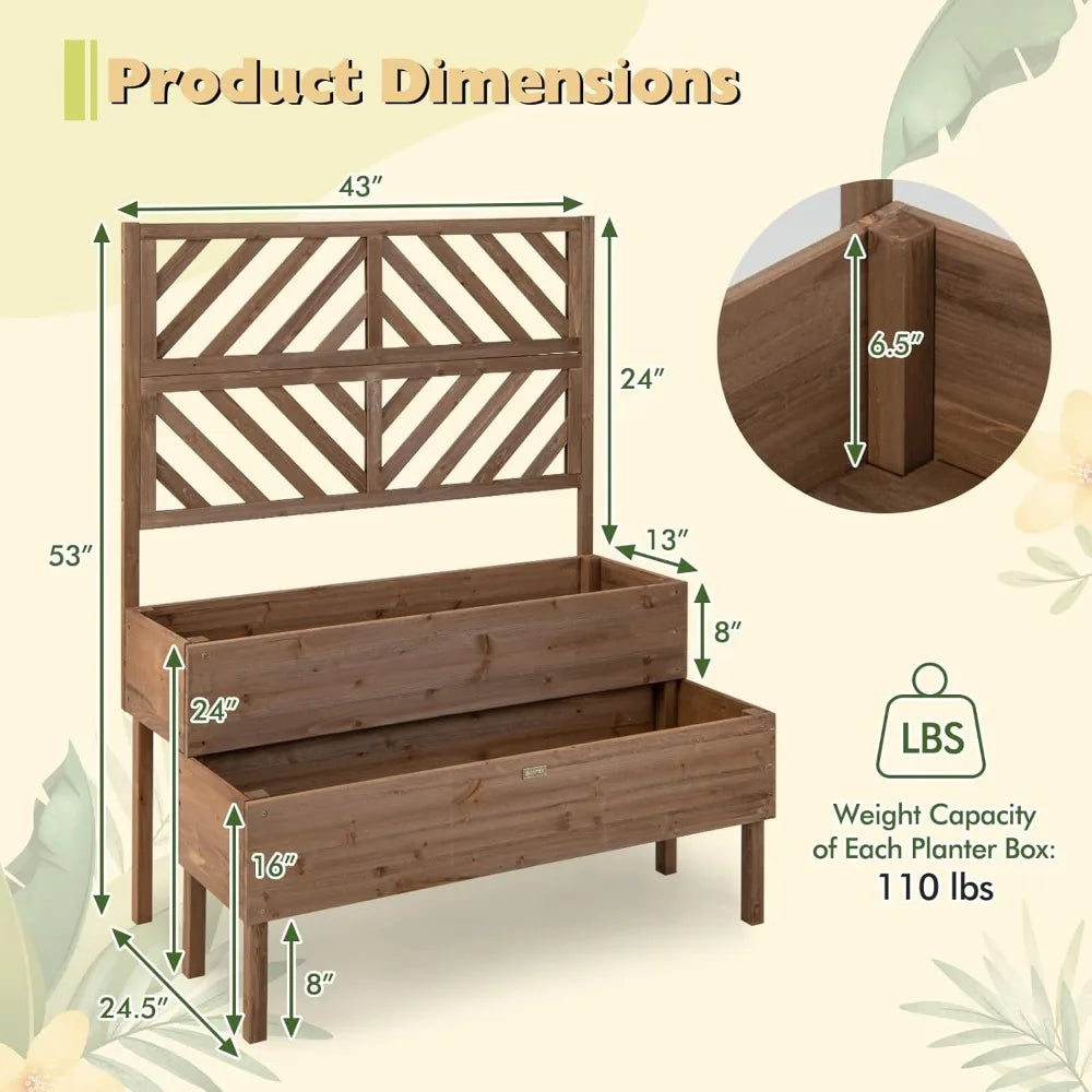 Raised Garden Bed with Trellis, 2-Tier Planter Box